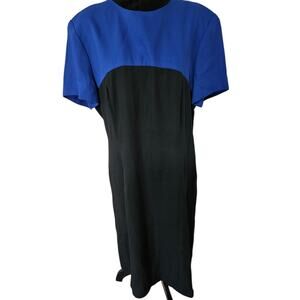 Vintage 90s Leslie Fay Colorblock Dress Royal Blue & Black Size L